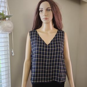 Aritzia Babaton blue plaid v neck sleeveless top